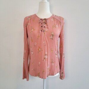 💘Pink Republic Floral Long Sleeve Lace Up Neckline Size Medium